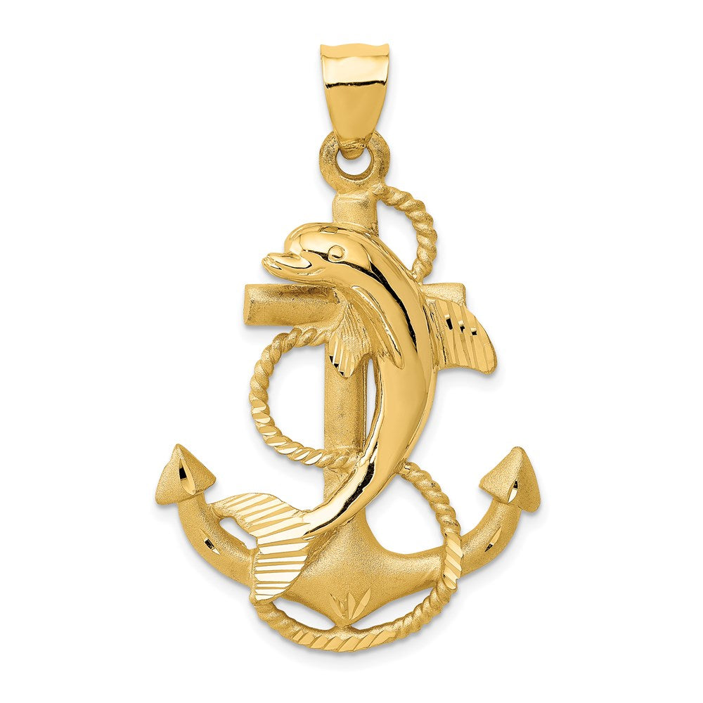 14k Yellow Gold Large Anchor with Dolphin Pendant, Item P9359 by The Black Bow Jewelry Co.