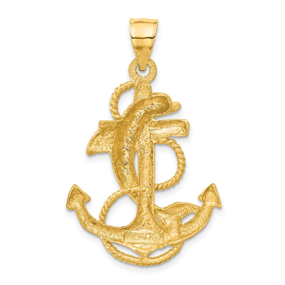 Alternate view of the 14k Yellow Gold Large Anchor with Dolphin Pendant by The Black Bow Jewelry Co.