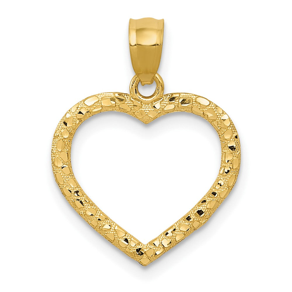 14k Yellow Gold Diamond Cut Nugget Heart Pendant, Item P9363 by The Black Bow Jewelry Co.