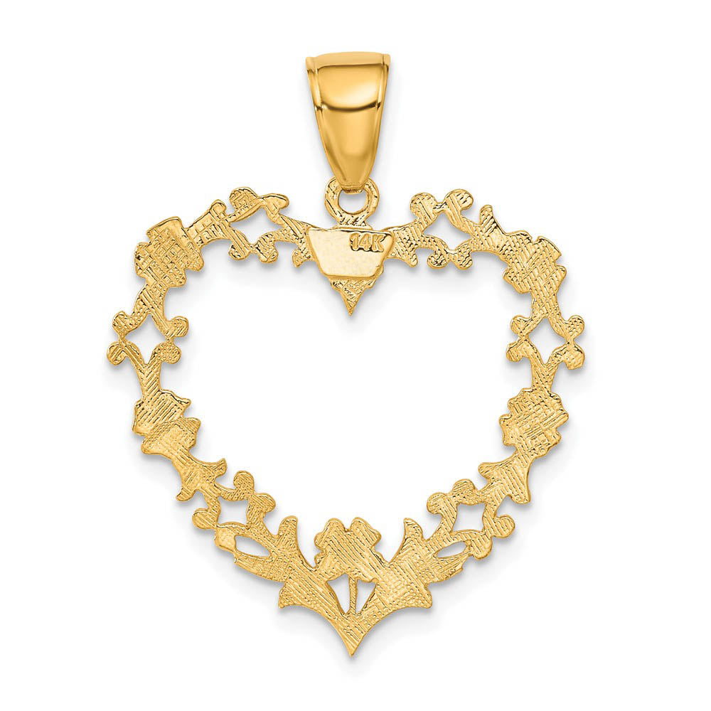 Alternate view of the 14k Yellow Gold Floral Cutout Heart Pendant, 26mm by The Black Bow Jewelry Co.