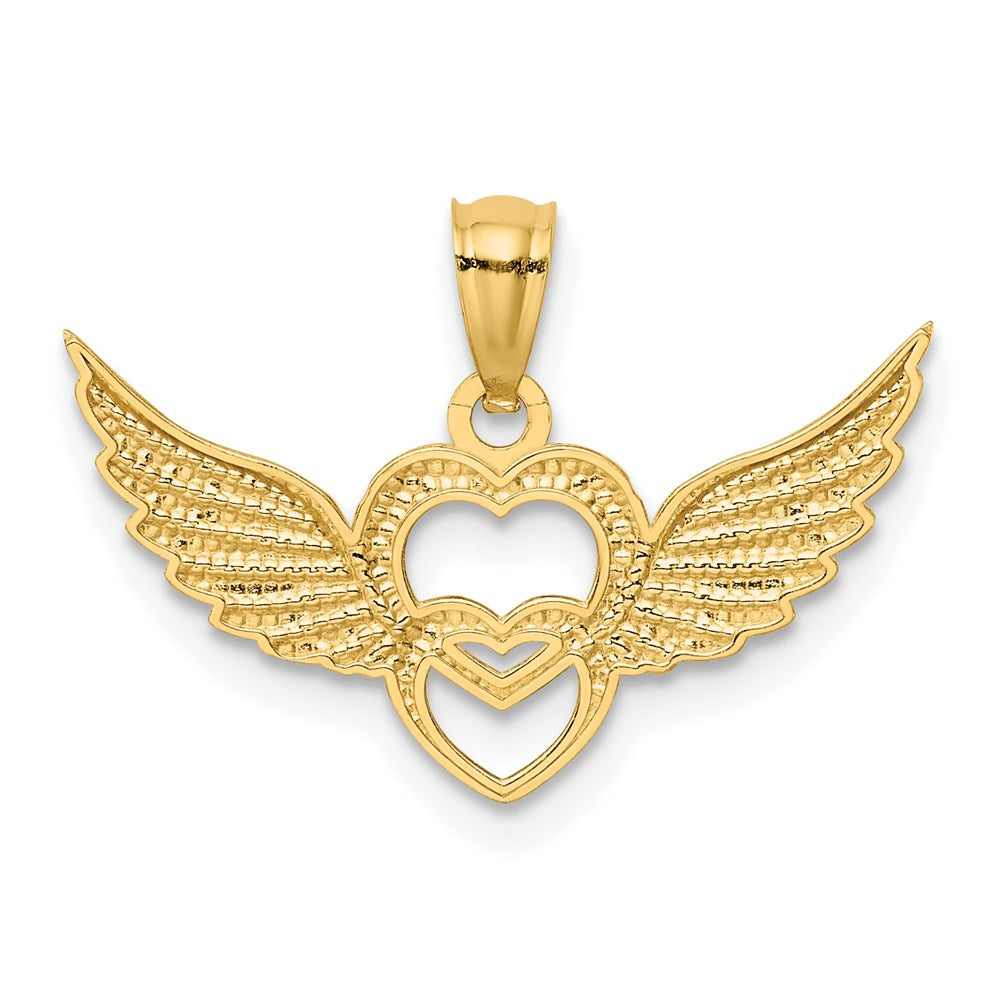 Alternate view of the 14k Yellow Gold &amp; White Rhodium Double Winged Hearts Pendant by The Black Bow Jewelry Co.