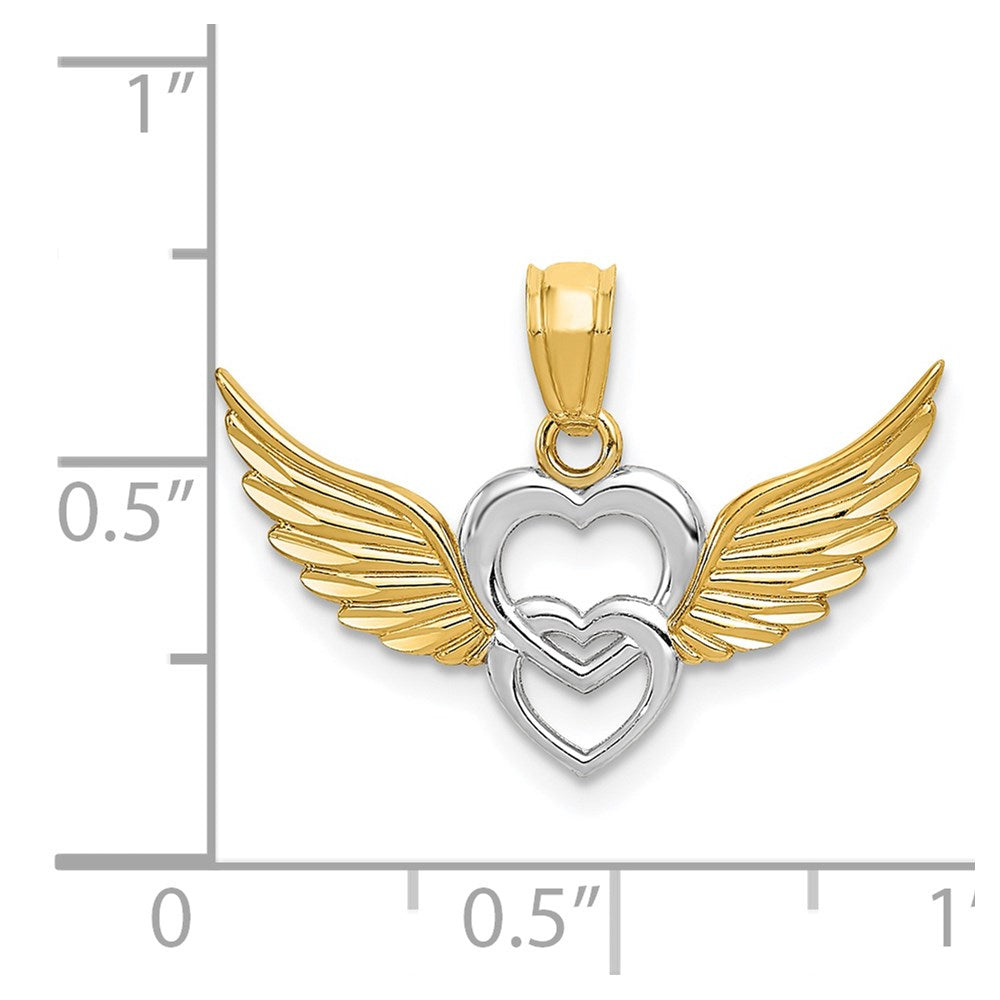 Alternate view of the 14k Yellow Gold &amp; White Rhodium Double Winged Hearts Pendant by The Black Bow Jewelry Co.