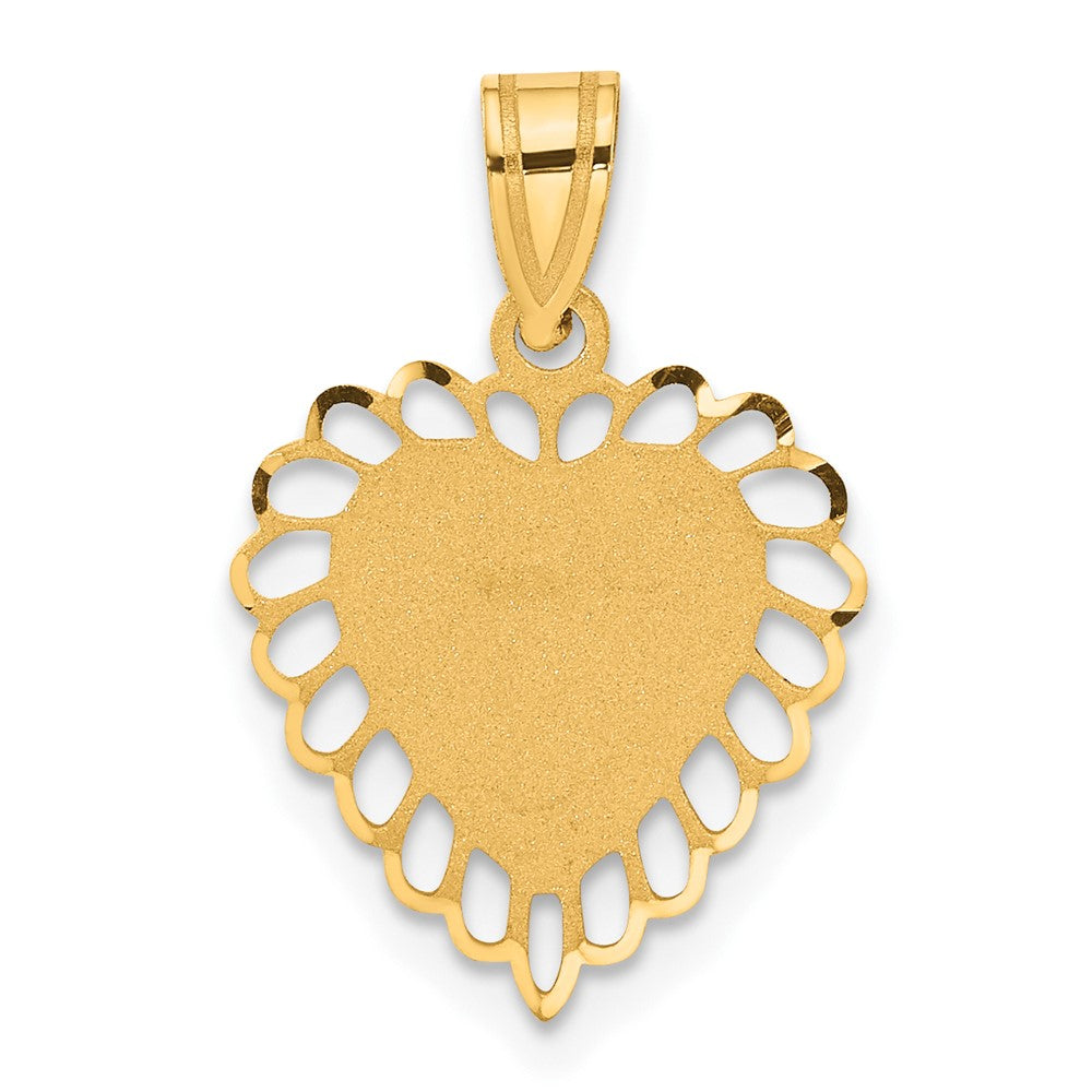 14k Yellow Gold Satin Scalloped Heart Pendant, 15mm, Item P9386 by The Black Bow Jewelry Co.