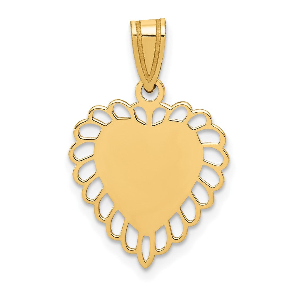 Alternate view of the 14k Yellow Gold Satin Scalloped Heart Pendant, 15mm by The Black Bow Jewelry Co.