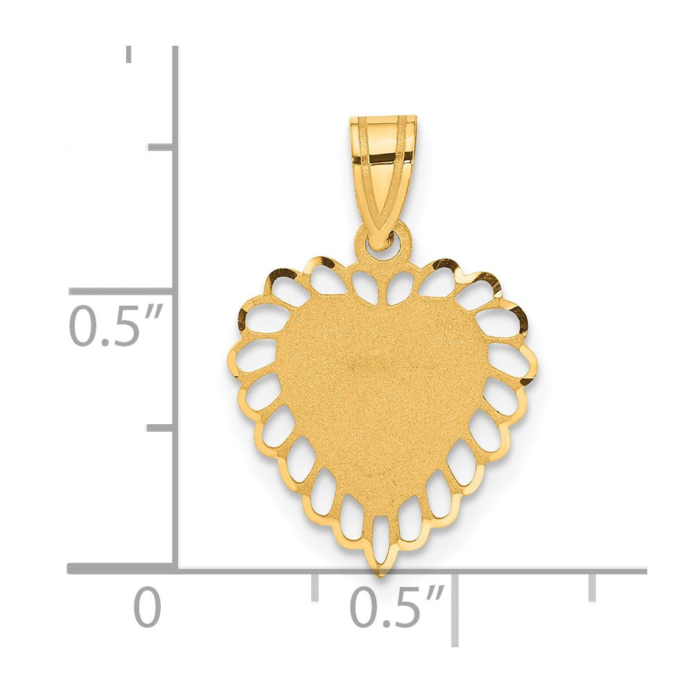 Alternate view of the 14k Yellow Gold Satin Scalloped Heart Pendant, 15mm by The Black Bow Jewelry Co.