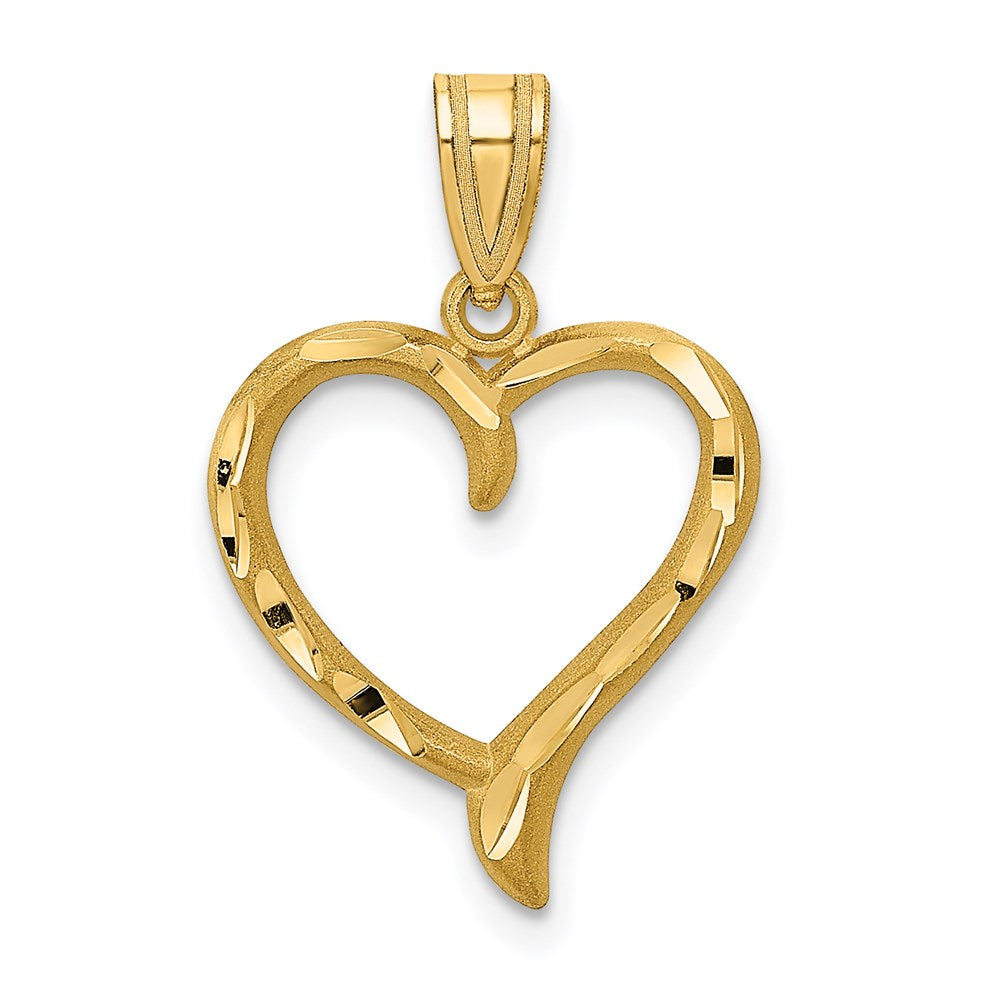 14k Yellow Gold Diamond Cut Ribbon Heart Pendant, Item P9388 by The Black Bow Jewelry Co.