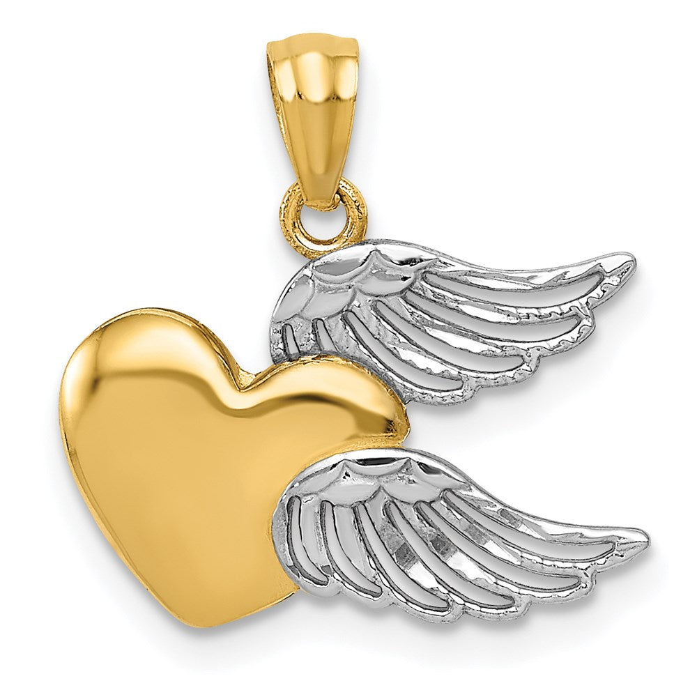 14k Yellow Gold and White Rhodium Two Tone Heart with Wings Pendant, Item P9389 by The Black Bow Jewelry Co.