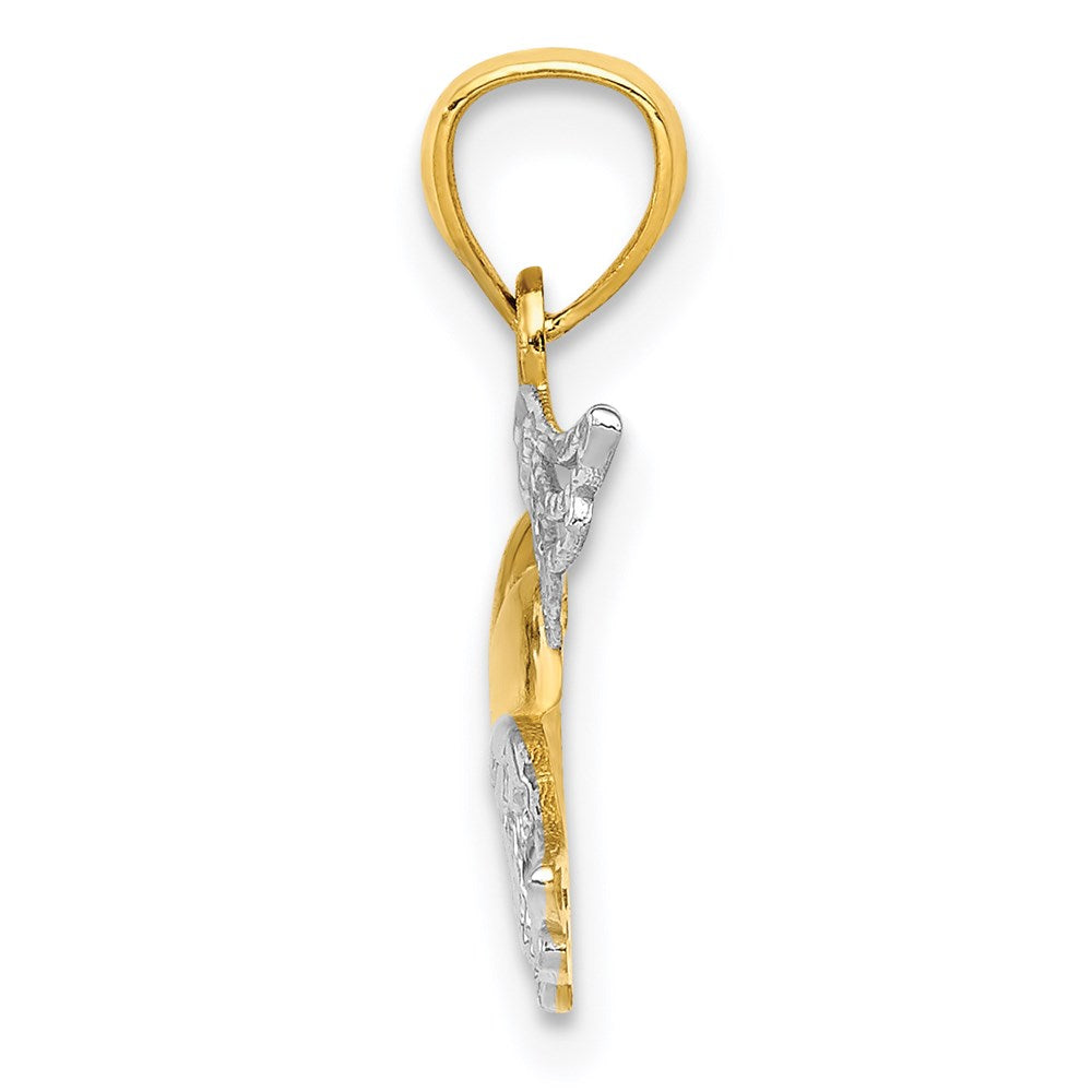 Alternate view of the 14k Yellow Gold and White Rhodium Two Tone Heart with Wings Pendant by The Black Bow Jewelry Co.