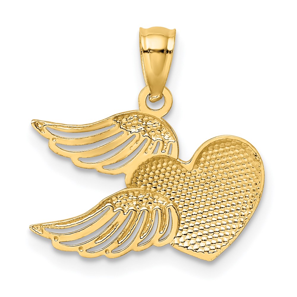 Alternate view of the 14k Yellow Gold and White Rhodium Two Tone Heart with Wings Pendant by The Black Bow Jewelry Co.