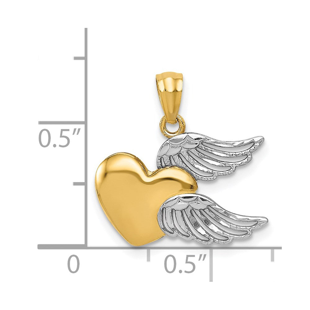 Alternate view of the 14k Yellow Gold and White Rhodium Two Tone Heart with Wings Pendant by The Black Bow Jewelry Co.