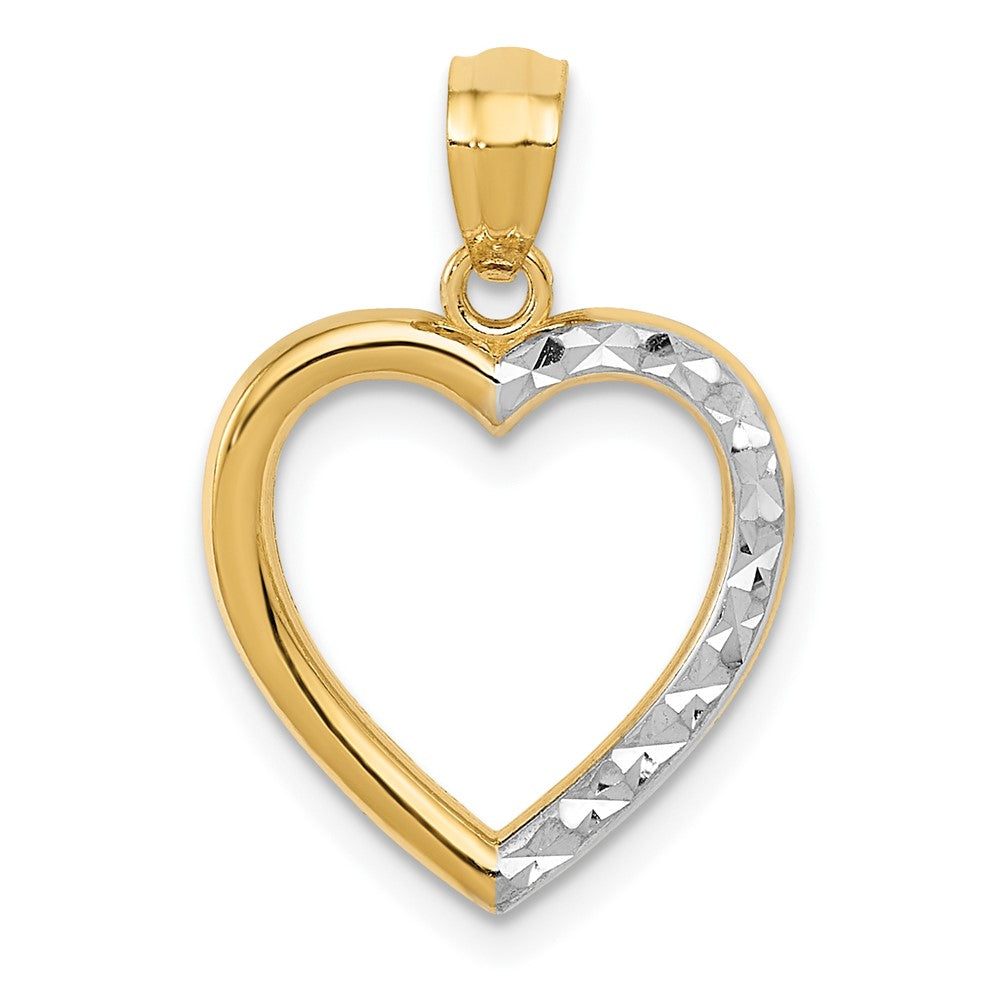 14k Yellow Gold and White Rhodium Half Diamond Cut Heart Pendant, Item P9392 by The Black Bow Jewelry Co.
