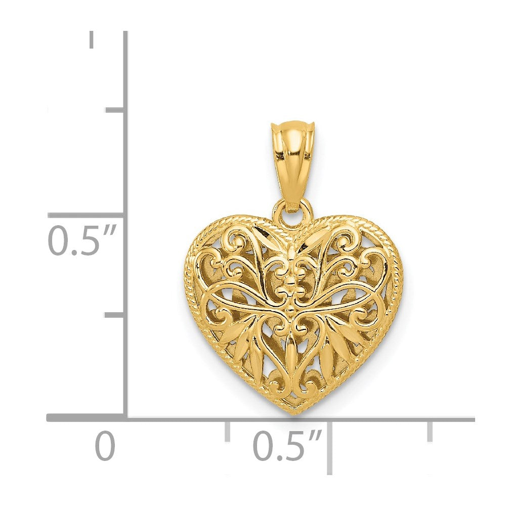 Alternate view of the 14k Two Tone Gold 14mm Reversible Filigree Heart Pendant by The Black Bow Jewelry Co.