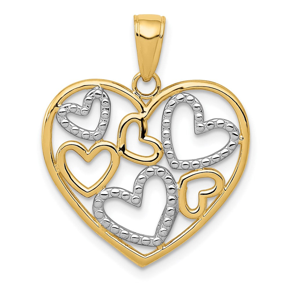 14k Yellow Gold &amp; White Rhodium Diamond Cut Multi Heart Pendant, Item P9415 by The Black Bow Jewelry Co.