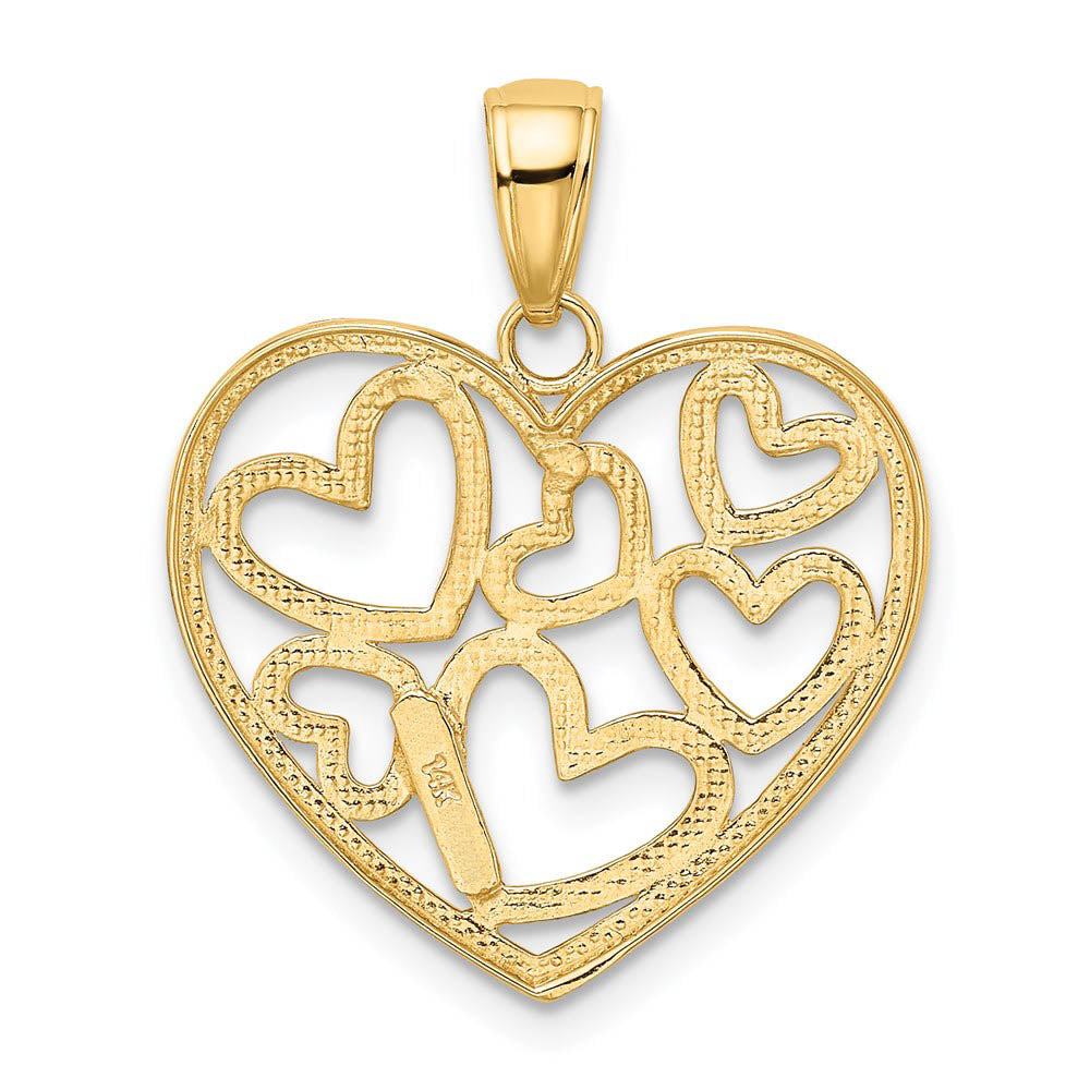Alternate view of the 14k Yellow Gold &amp; White Rhodium Diamond Cut Multi Heart Pendant by The Black Bow Jewelry Co.