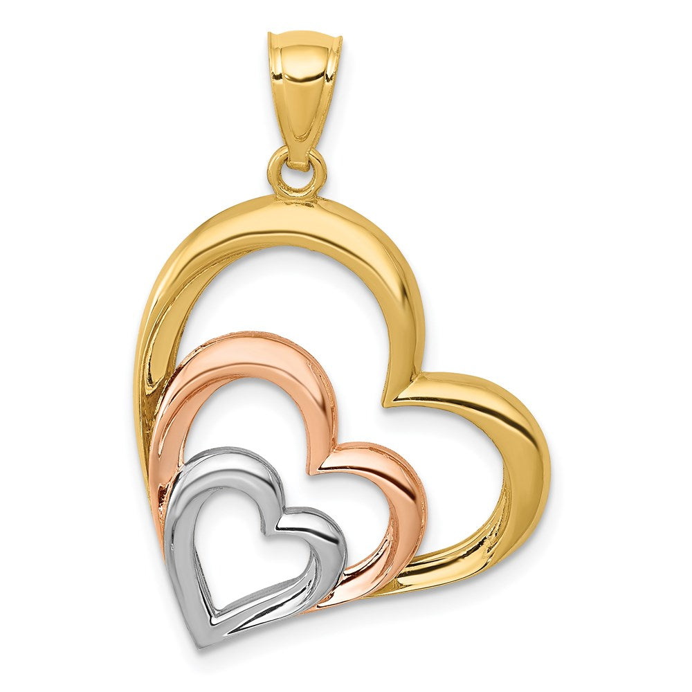 14k Yellow &amp; Rose Gold with White Rhodium Triple Slanted Heart Pendant, Item P9430 by The Black Bow Jewelry Co.