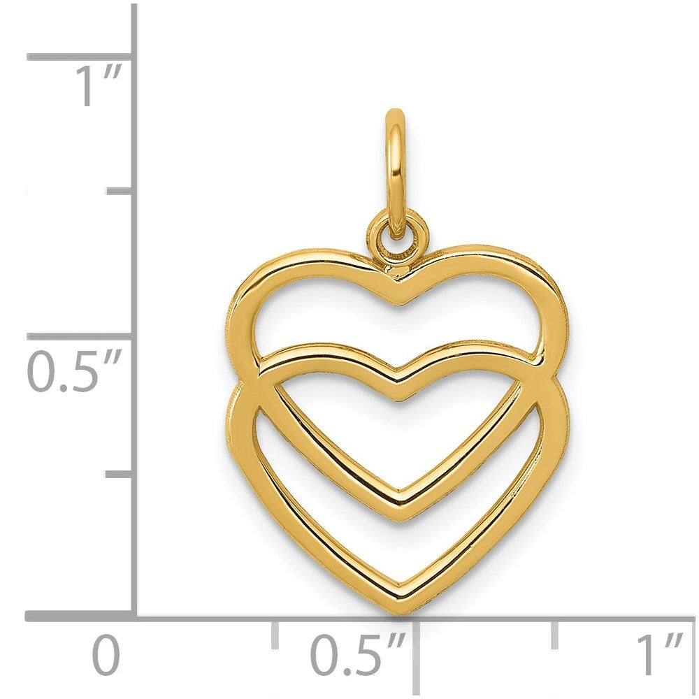 Alternate view of the 14k Yellow Gold Double Open Heart Charm by The Black Bow Jewelry Co.