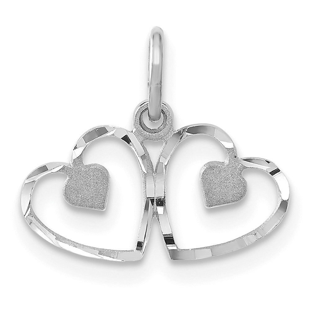 14k White Gold Satin Double Heart Charm, Item P9435 by The Black Bow Jewelry Co.