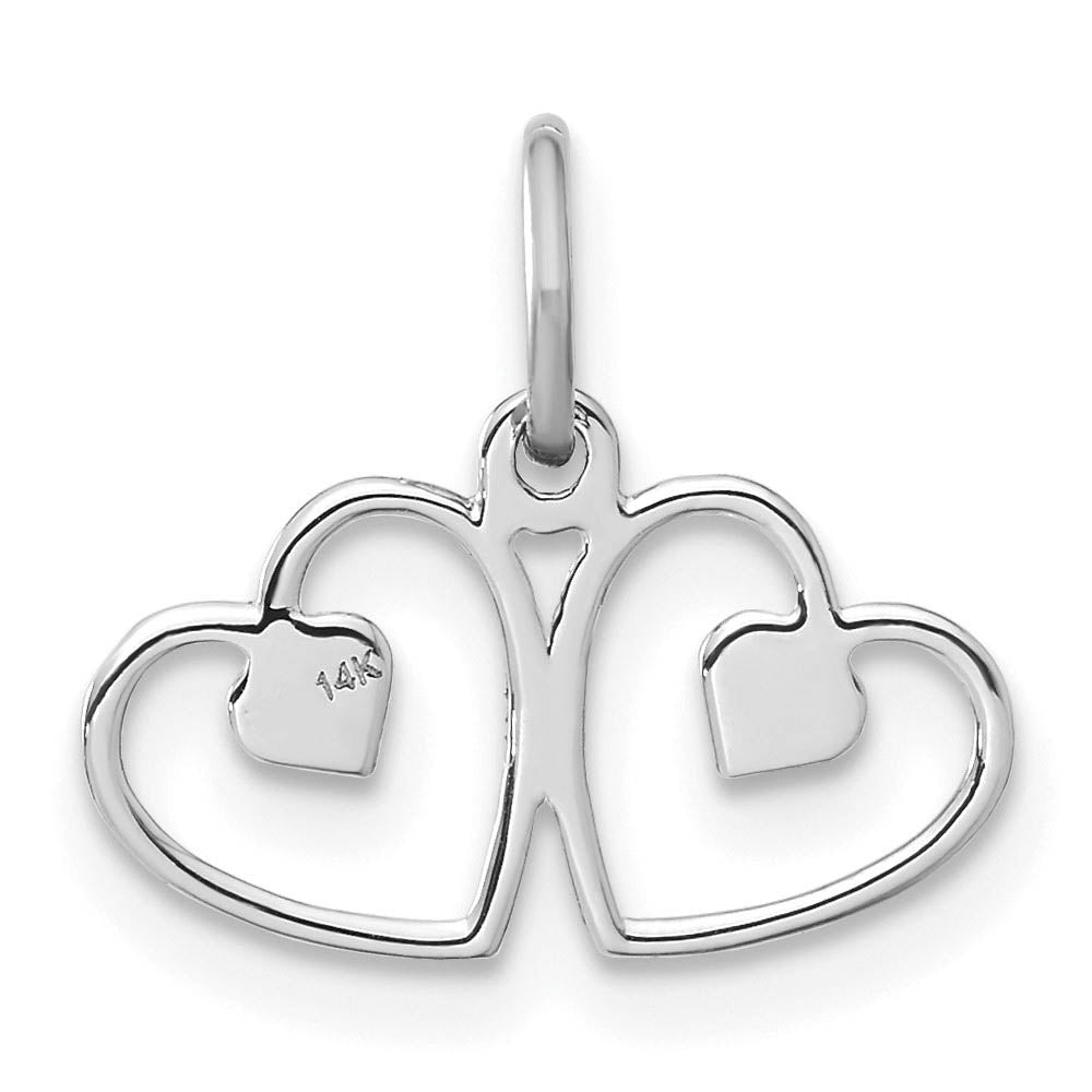 Alternate view of the 14k White Gold Satin Double Heart Charm by The Black Bow Jewelry Co.