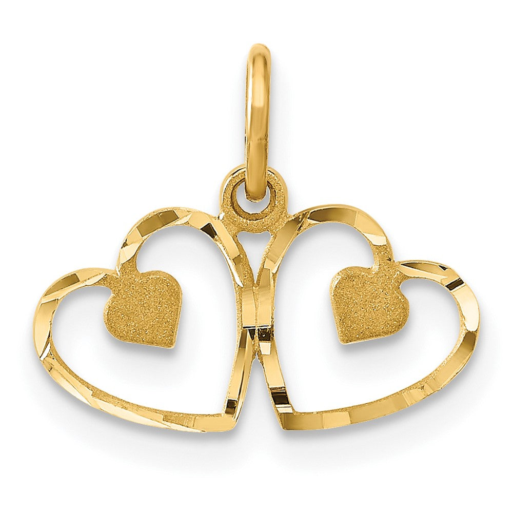 14k Yellow Gold Diamond Cut Satin Double Heart Charm, Item P9436 by The Black Bow Jewelry Co.