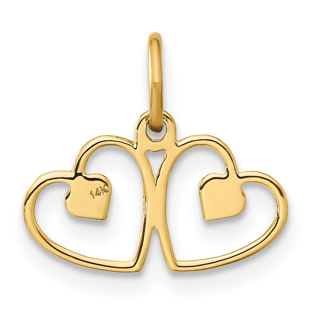 Alternate view of the 14k Yellow Gold Diamond Cut Satin Double Heart Charm by The Black Bow Jewelry Co.