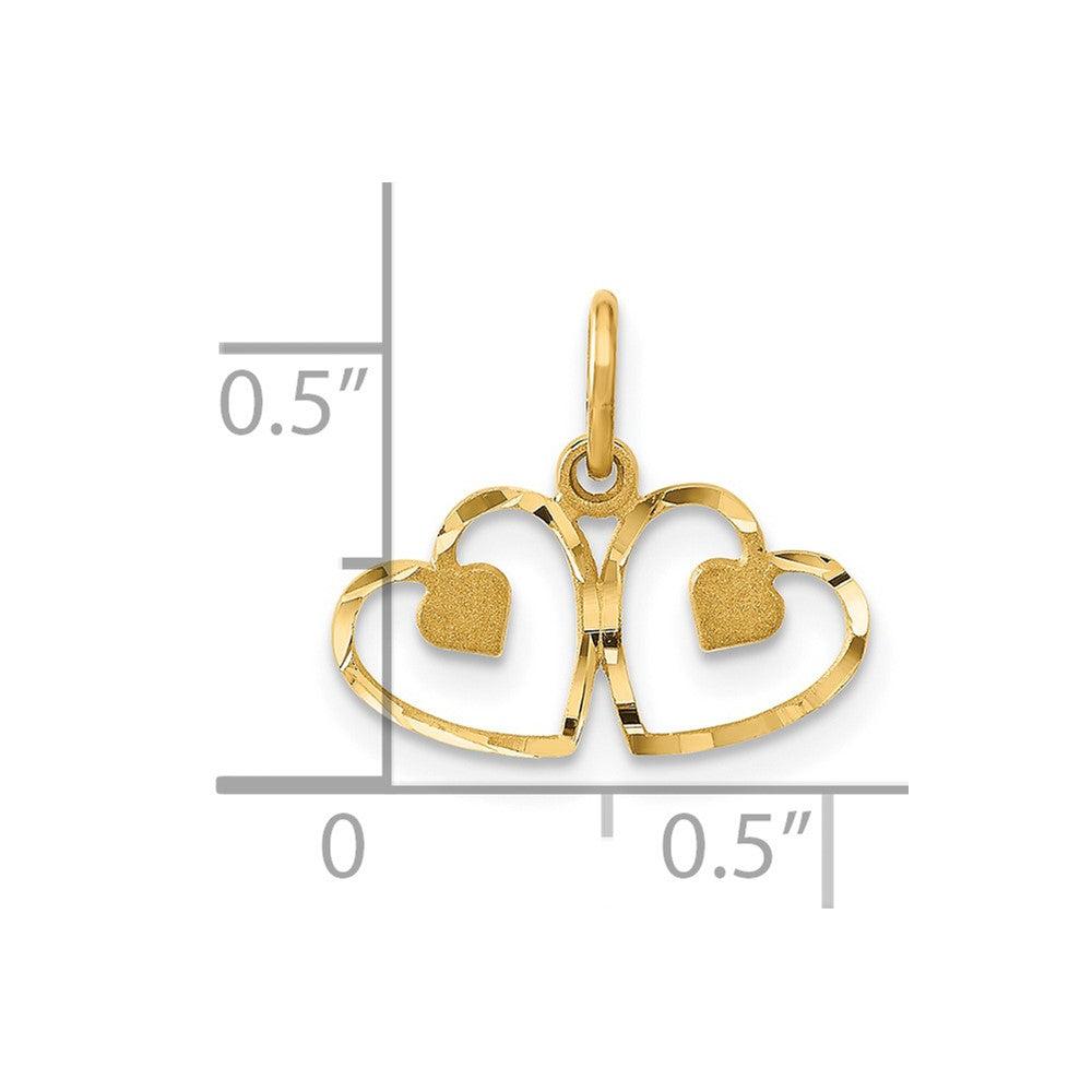 Alternate view of the 14k Yellow Gold Diamond Cut Satin Double Heart Charm by The Black Bow Jewelry Co.