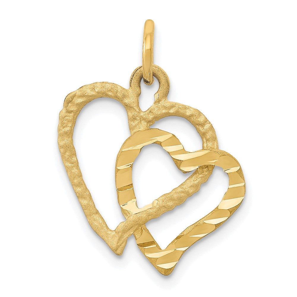 14k Yellow Gold Double Textured Heart Charm, Item P9439 by The Black Bow Jewelry Co.