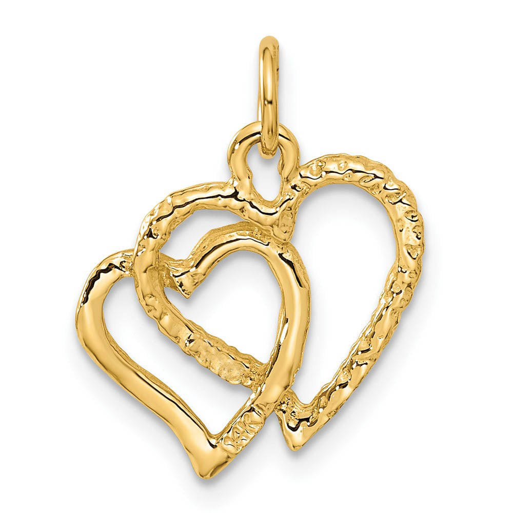 Alternate view of the 14k Yellow Gold Double Textured Heart Charm by The Black Bow Jewelry Co.