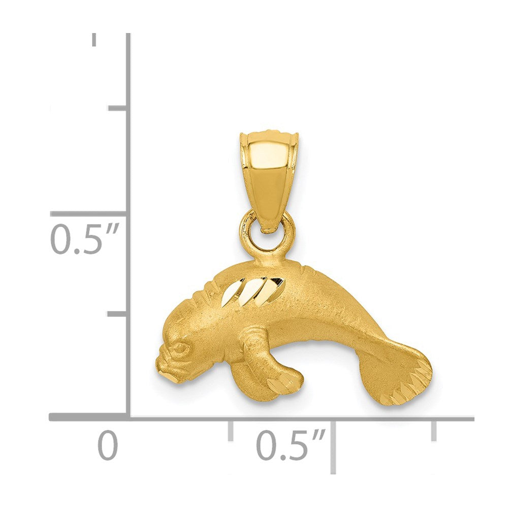 Alternate view of the 14k Yellow Gold Satin and Diamond Cut Manatee Calf Pendant by The Black Bow Jewelry Co.