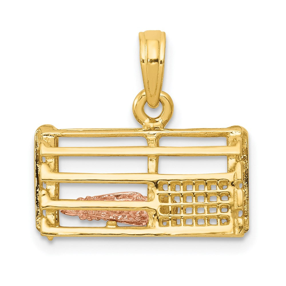 14k Two Tone Gold Large 3D Lobster Trap Pendant, Item P9457 by The Black Bow Jewelry Co.
