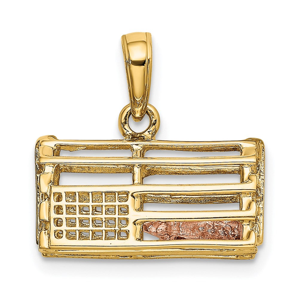 Alternate view of the 14k Two Tone Gold Large 3D Lobster Trap Pendant by The Black Bow Jewelry Co.