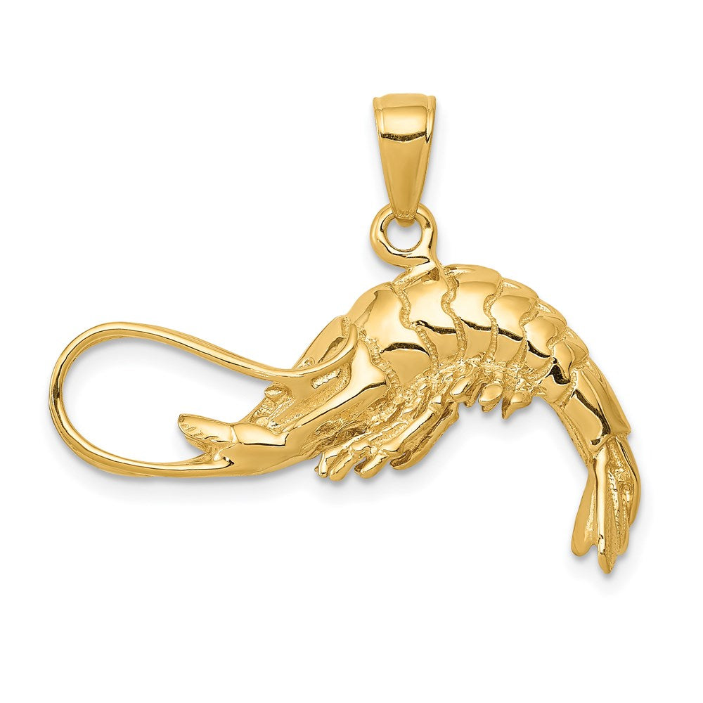 14k Yellow Gold 3 Dimensional Shrimp Pendant, Item P9463 by The Black Bow Jewelry Co.