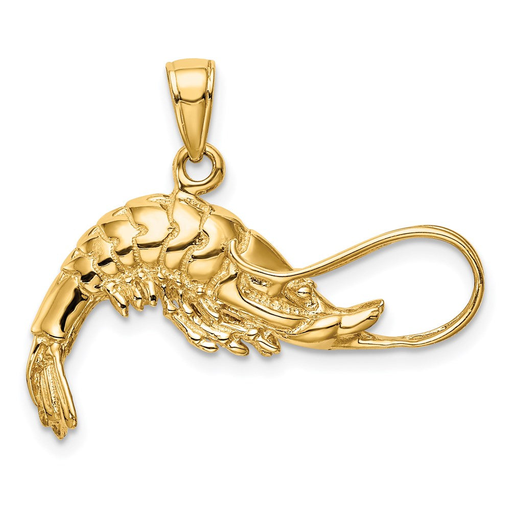 Alternate view of the 14k Yellow Gold 3 Dimensional Shrimp Pendant by The Black Bow Jewelry Co.