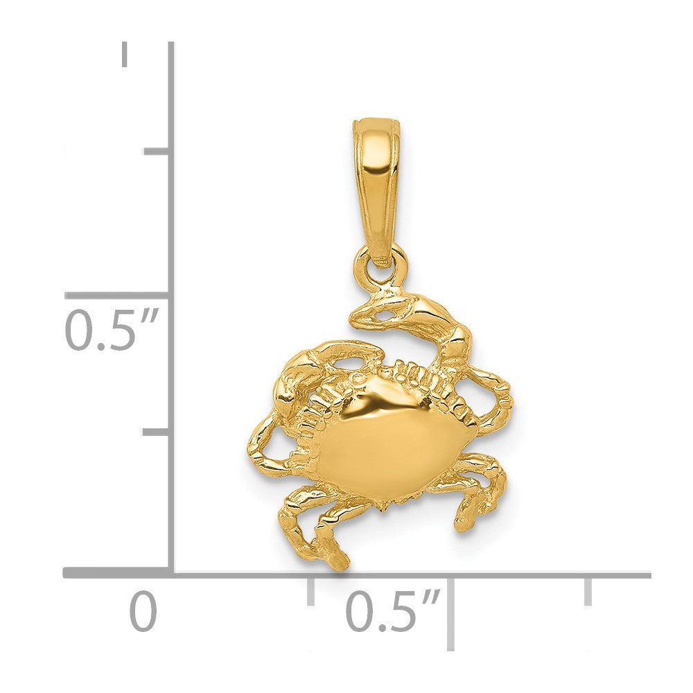 Alternate view of the 14k Yellow Gold Crab Pendant, 12 x 19mm by The Black Bow Jewelry Co.