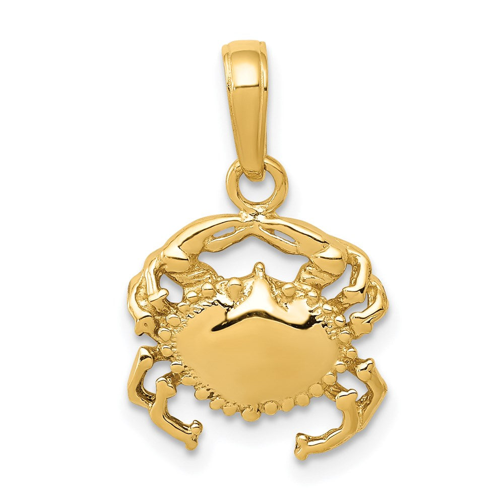 14k Yellow Gold Polished Crab Pendant, 12mm, Item P9466 by The Black Bow Jewelry Co.