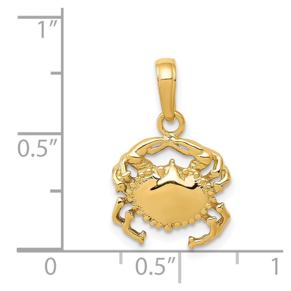 Alternate view of the 14k Yellow Gold Polished Crab Pendant, 12mm by The Black Bow Jewelry Co.