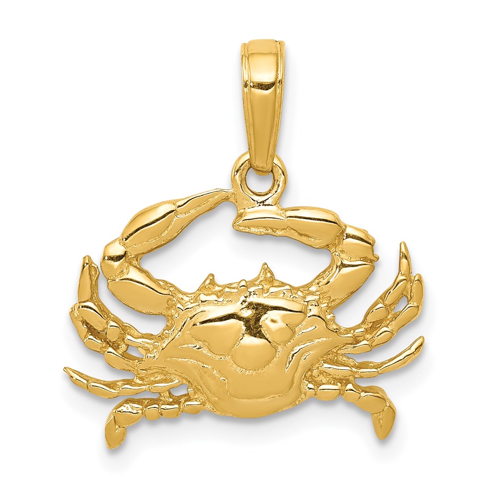 14k Yellow Gold 2D Blue Crab Pendant, Item P9468 by The Black Bow Jewelry Co.