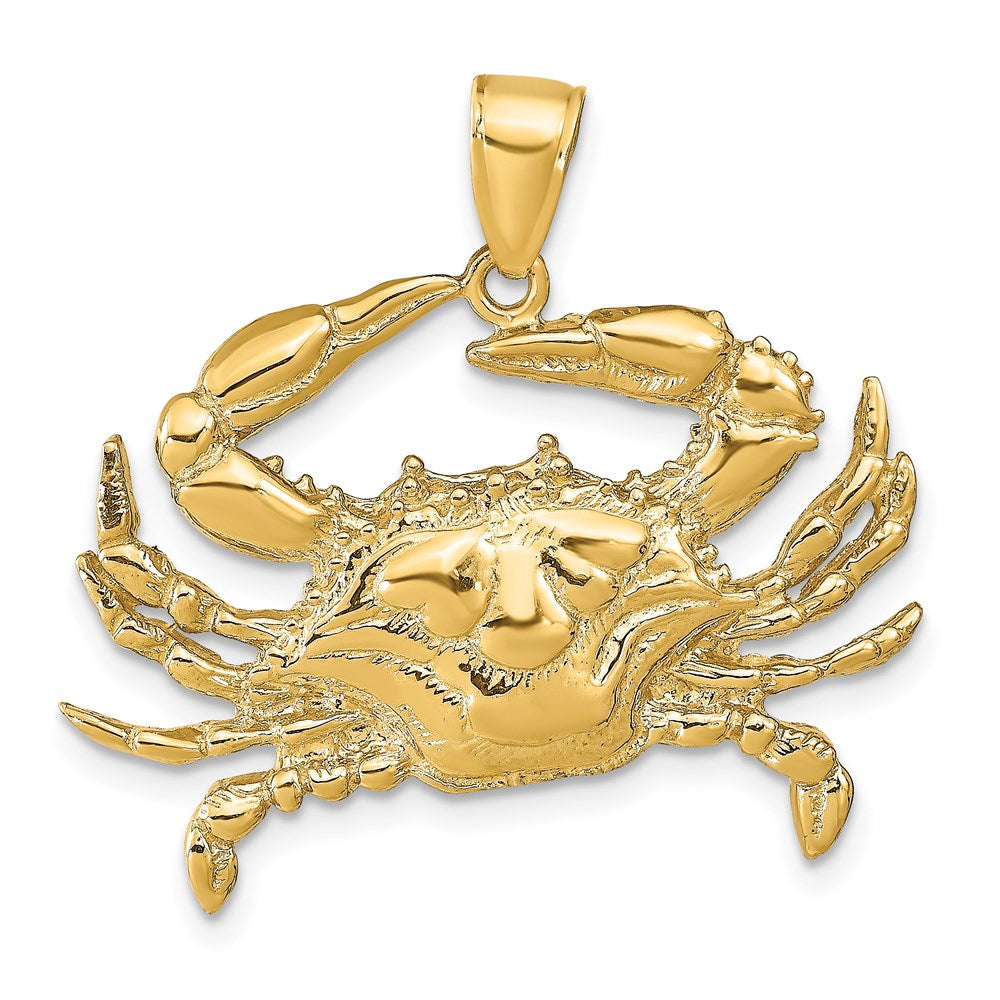 14k Yellow Gold Large Blue Crab Pendant, Item P9471 by The Black Bow Jewelry Co.