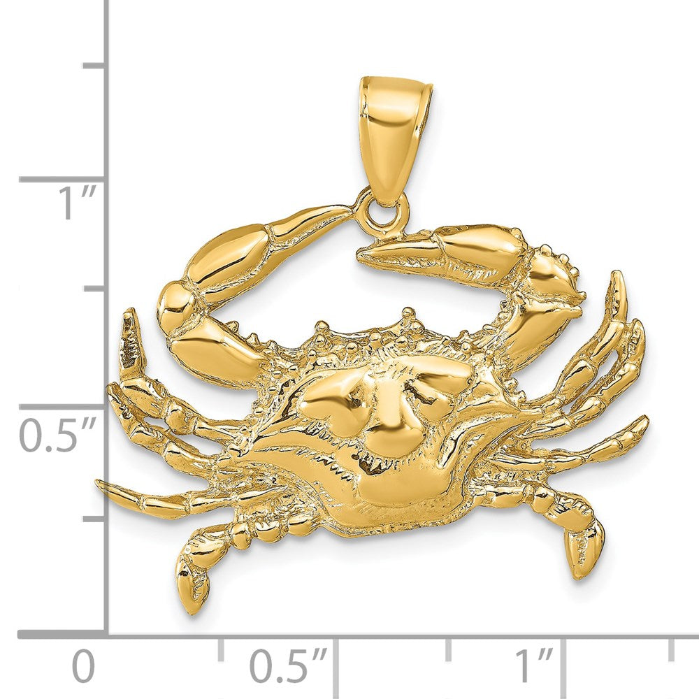 Alternate view of the 14k Yellow Gold Large Blue Crab Pendant by The Black Bow Jewelry Co.