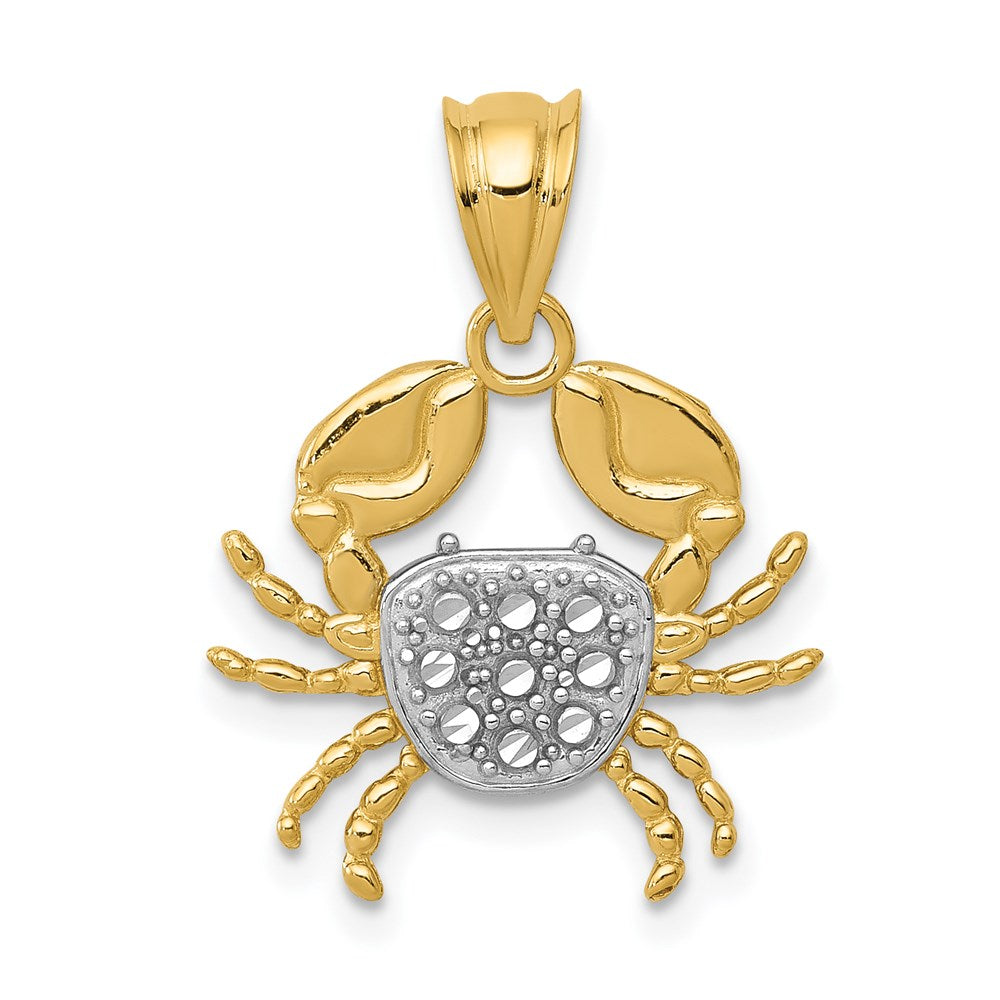 14k Yellow Gold and White Rhodium Diamond Cut Crab Pendant, Item P9473 by The Black Bow Jewelry Co.