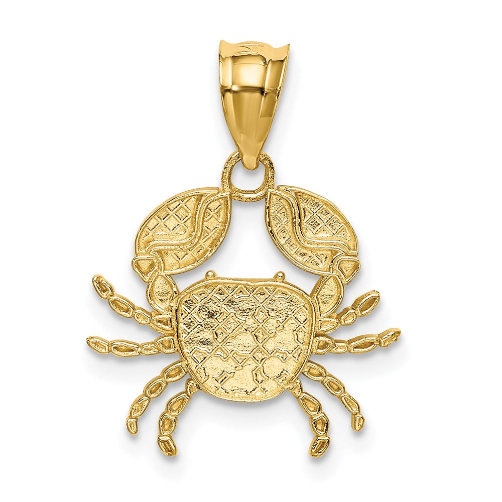Alternate view of the 14k Yellow Gold and White Rhodium Diamond Cut Crab Pendant by The Black Bow Jewelry Co.