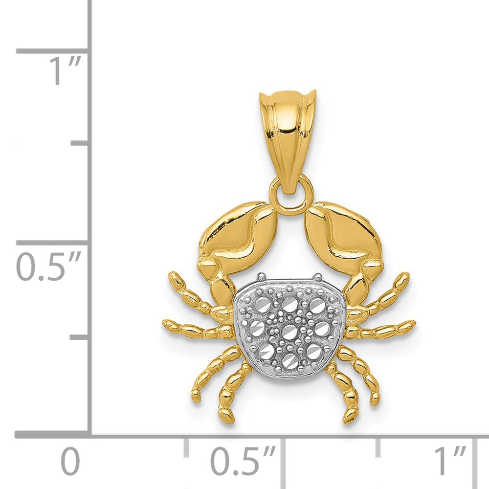 Alternate view of the 14k Yellow Gold and White Rhodium Diamond Cut Crab Pendant by The Black Bow Jewelry Co.