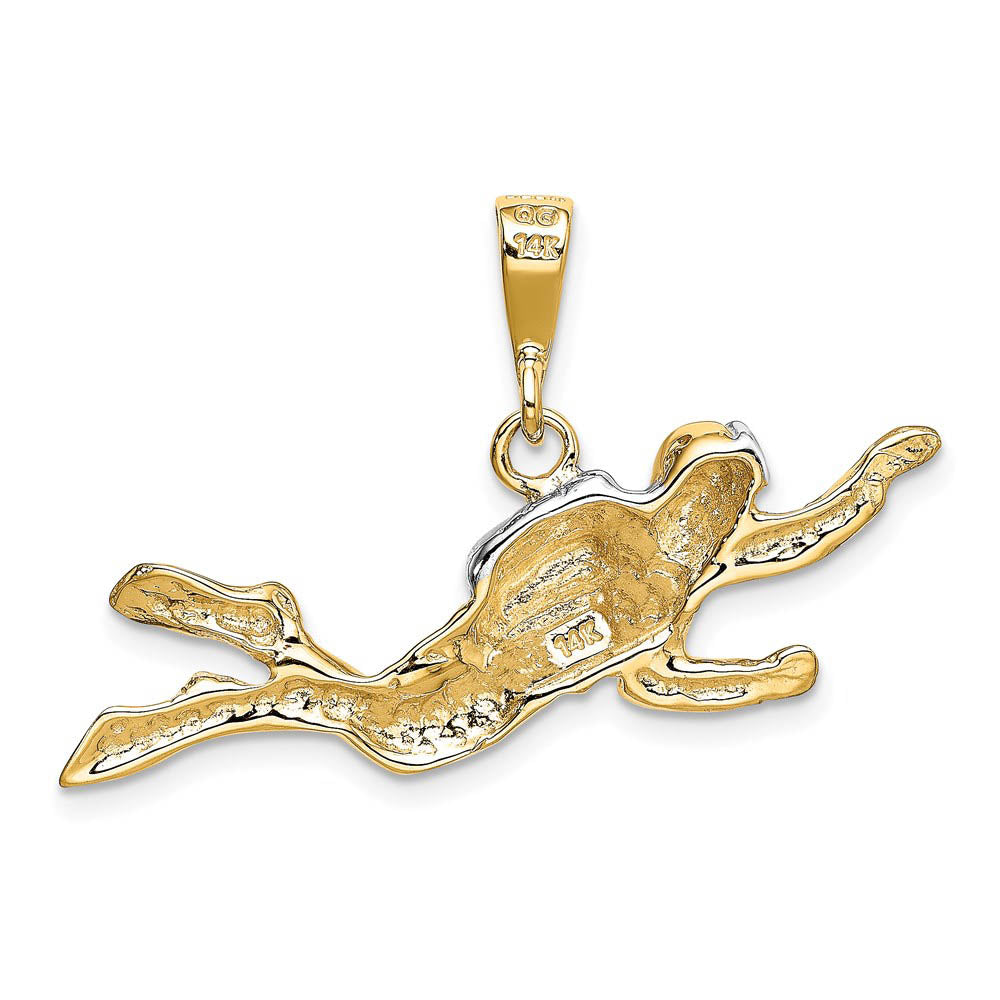 Alternate view of the 14k Yellow Gold and White Rhodium Two Tone Scuba Diver Pendant by The Black Bow Jewelry Co.