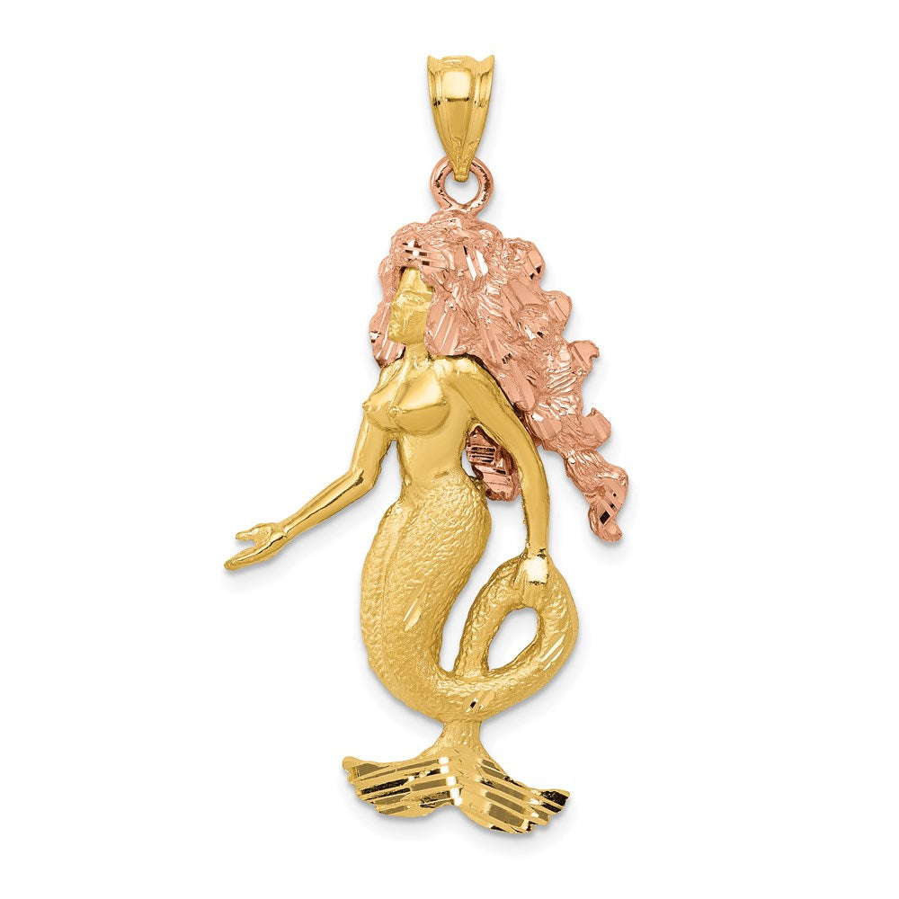 14k Yellow and Rose Gold, Two Tone Large Mermaid Pendant, Item P9490 by The Black Bow Jewelry Co.