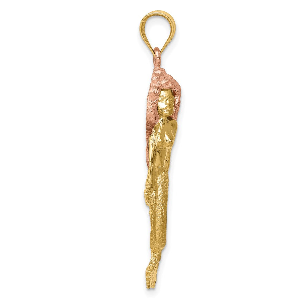 Alternate view of the 14k Yellow and Rose Gold, Two Tone Large Mermaid Pendant by The Black Bow Jewelry Co.