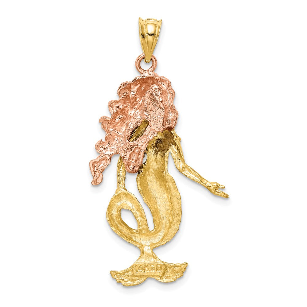 Alternate view of the 14k Yellow and Rose Gold, Two Tone Large Mermaid Pendant by The Black Bow Jewelry Co.