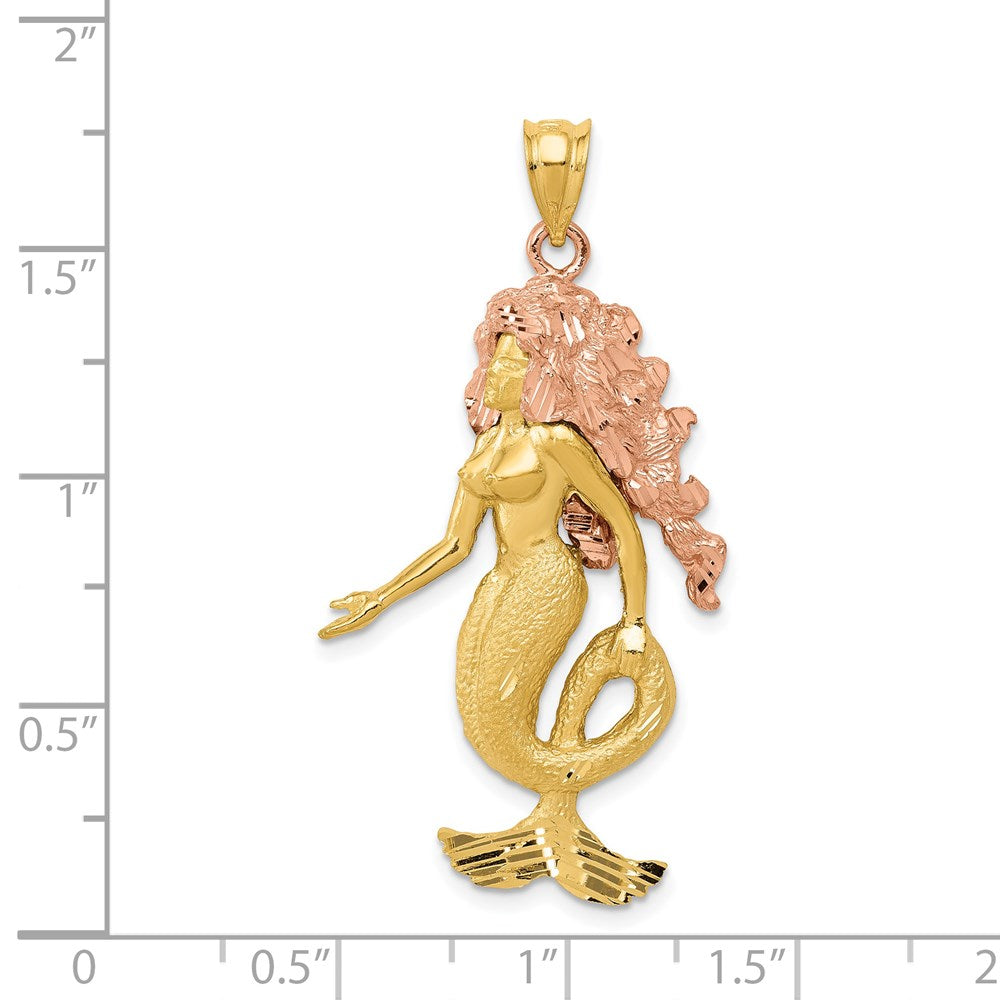 Alternate view of the 14k Yellow and Rose Gold, Two Tone Large Mermaid Pendant by The Black Bow Jewelry Co.