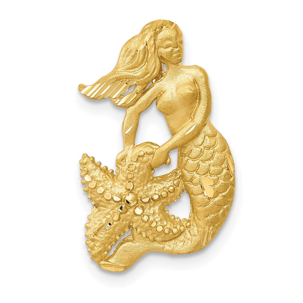 14k Yellow Gold Diamond Cut Mermaid with Sea Star Pendant, Item P9492 by The Black Bow Jewelry Co.