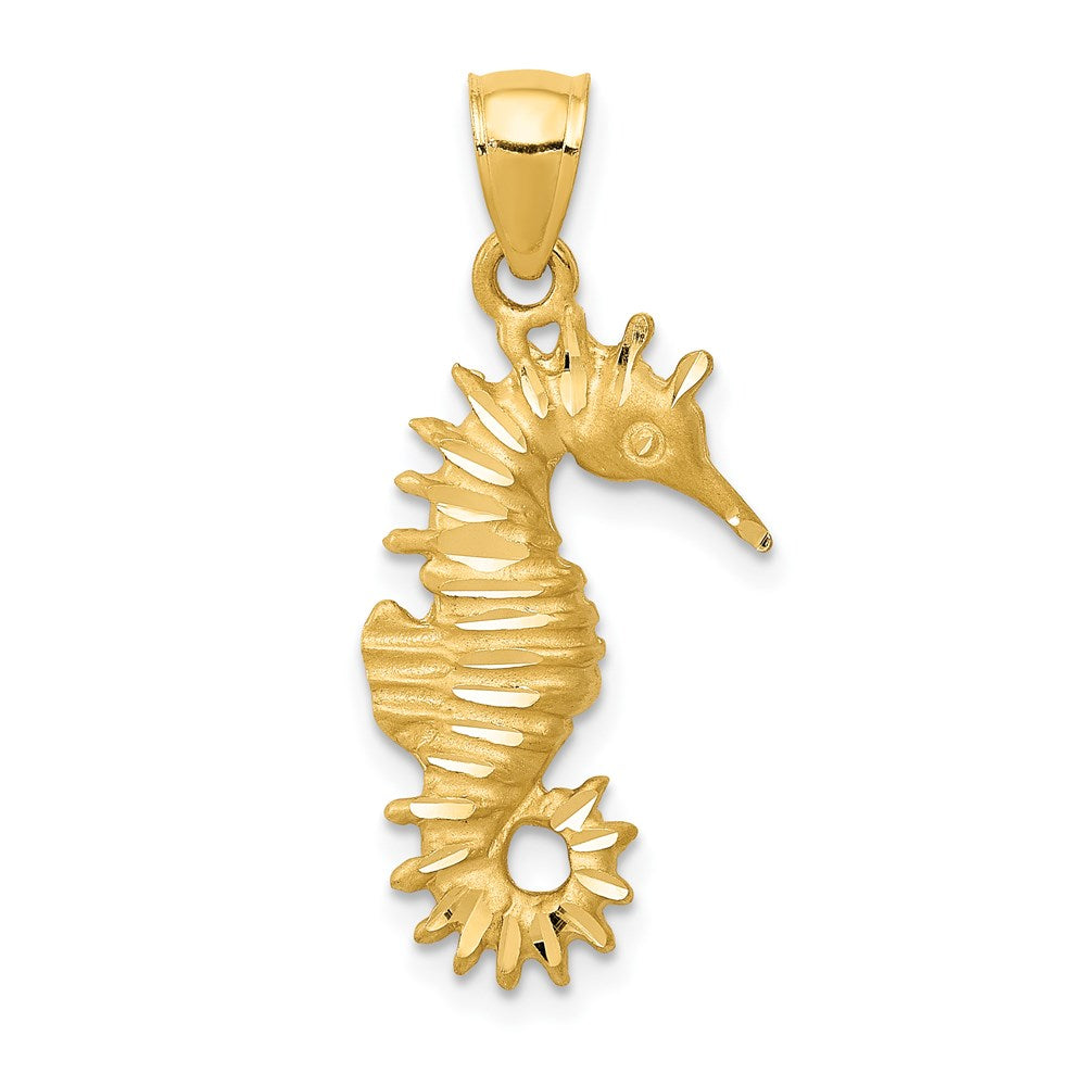 14k Yellow Gold Diamond Cut Satin Seahorse Pendant, Item P9499 by The Black Bow Jewelry Co.