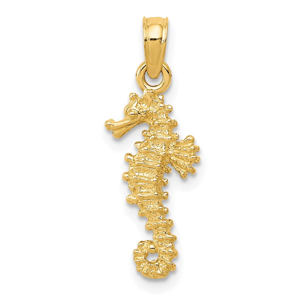 14k Yellow Gold 22mm 3D Textured Seahorse Pendant, Item P9502 by The Black Bow Jewelry Co.