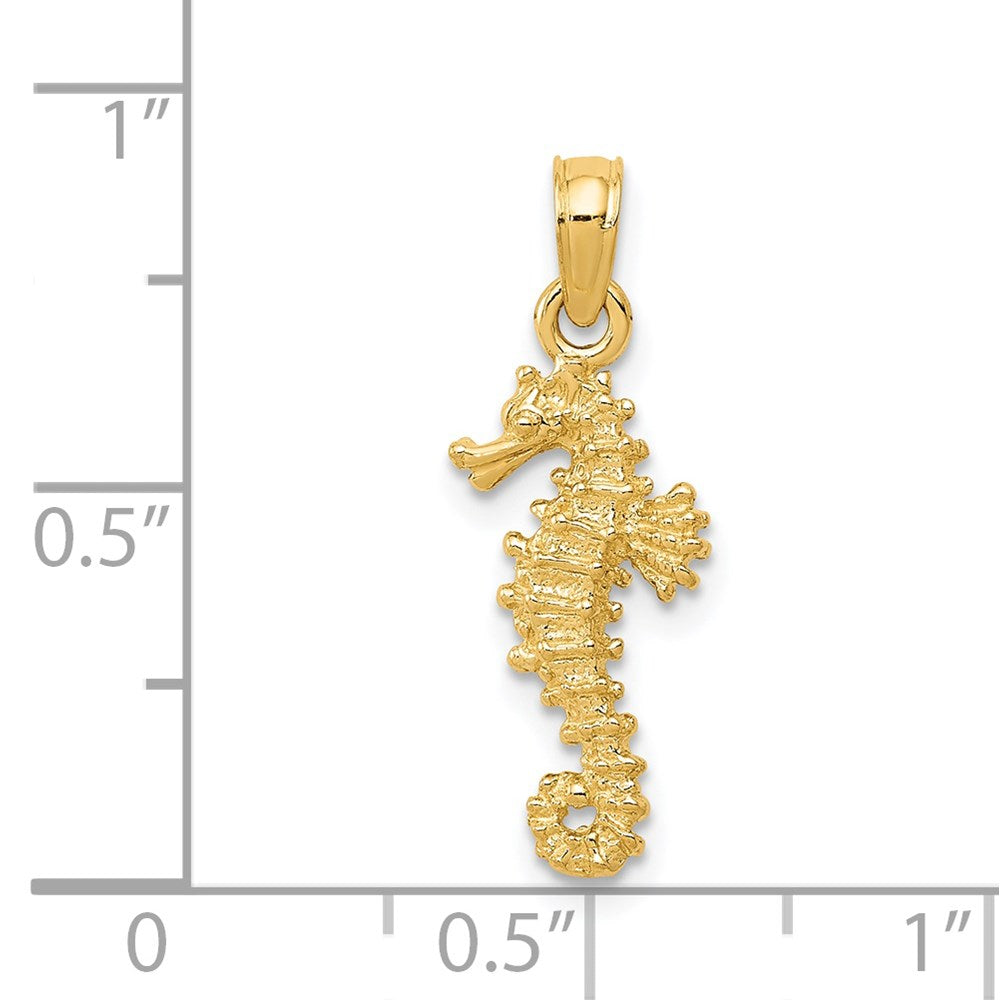 Alternate view of the 14k Yellow Gold 22mm 3D Textured Seahorse Pendant by The Black Bow Jewelry Co.